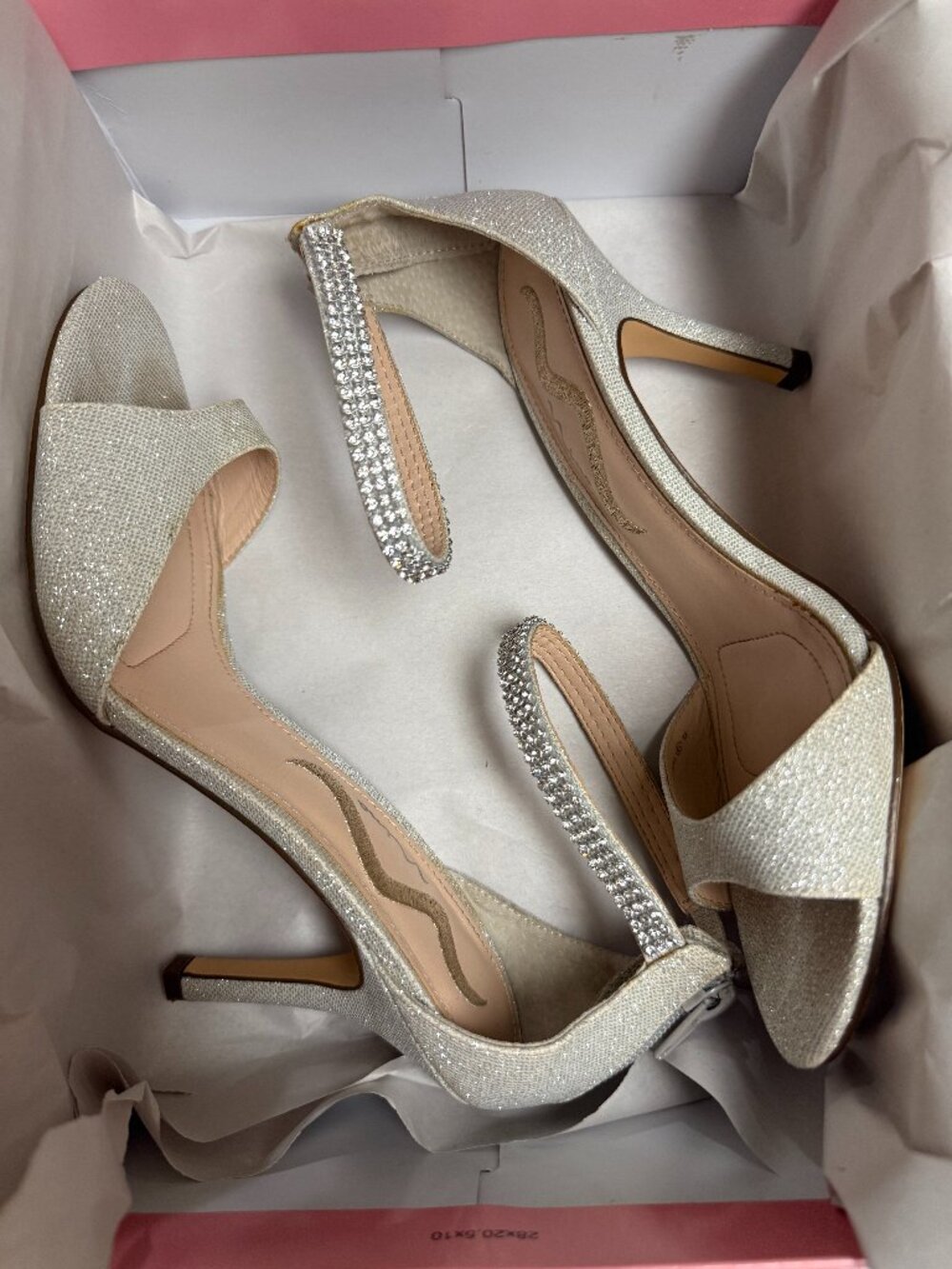 Nina Varetta Silver Bliss Rhinestone Ankle Strap Heels Size 7.5M Wedding Prom